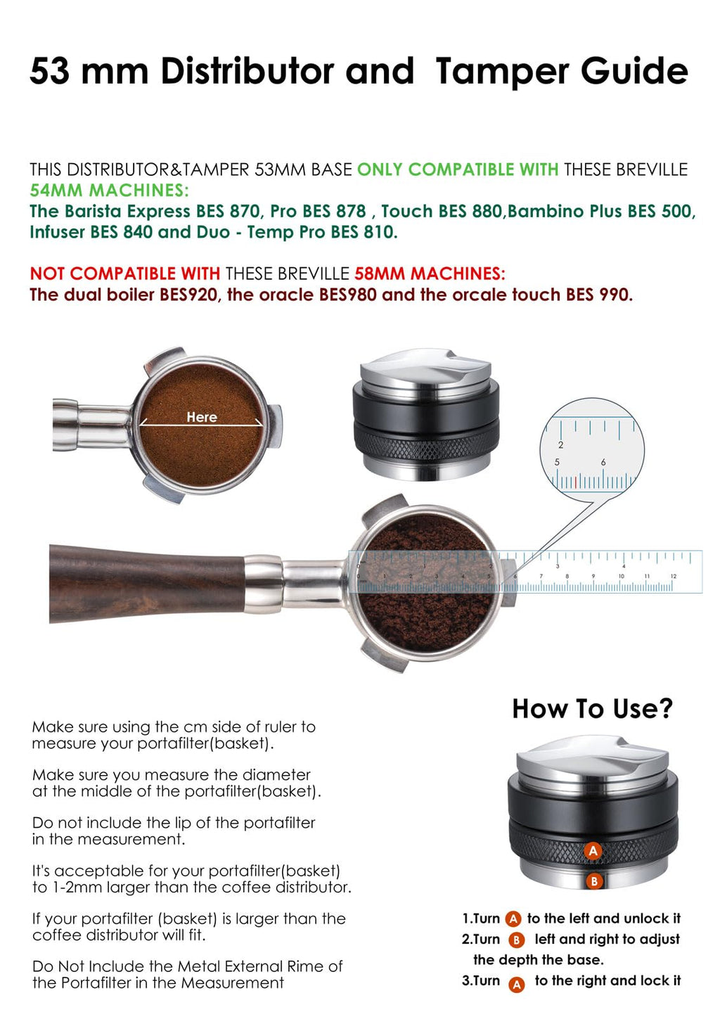 MATOW 53mm Coffee Distributor and Tamper, Dual Head Coffee Leveler Compatible with Breville 54mm Portafilter, Adjustable Depth- Professional Espresso Hand Tampers