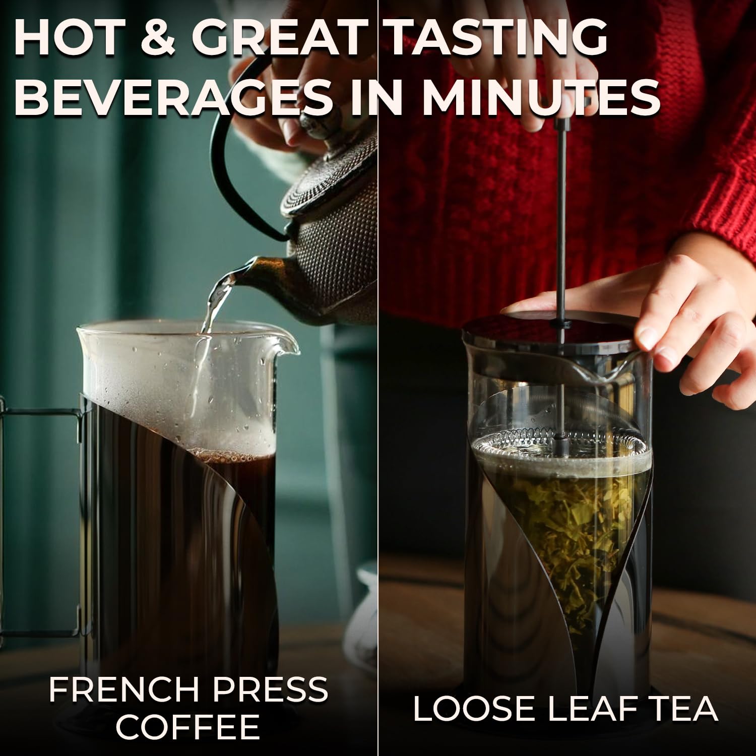 Cafe Du Chateau Stainless Steel French Press Coffee Maker - 34oz Insulated Coffee Press with 4-Level Filtration, BPA Free, Durable Glass, Great for Tea