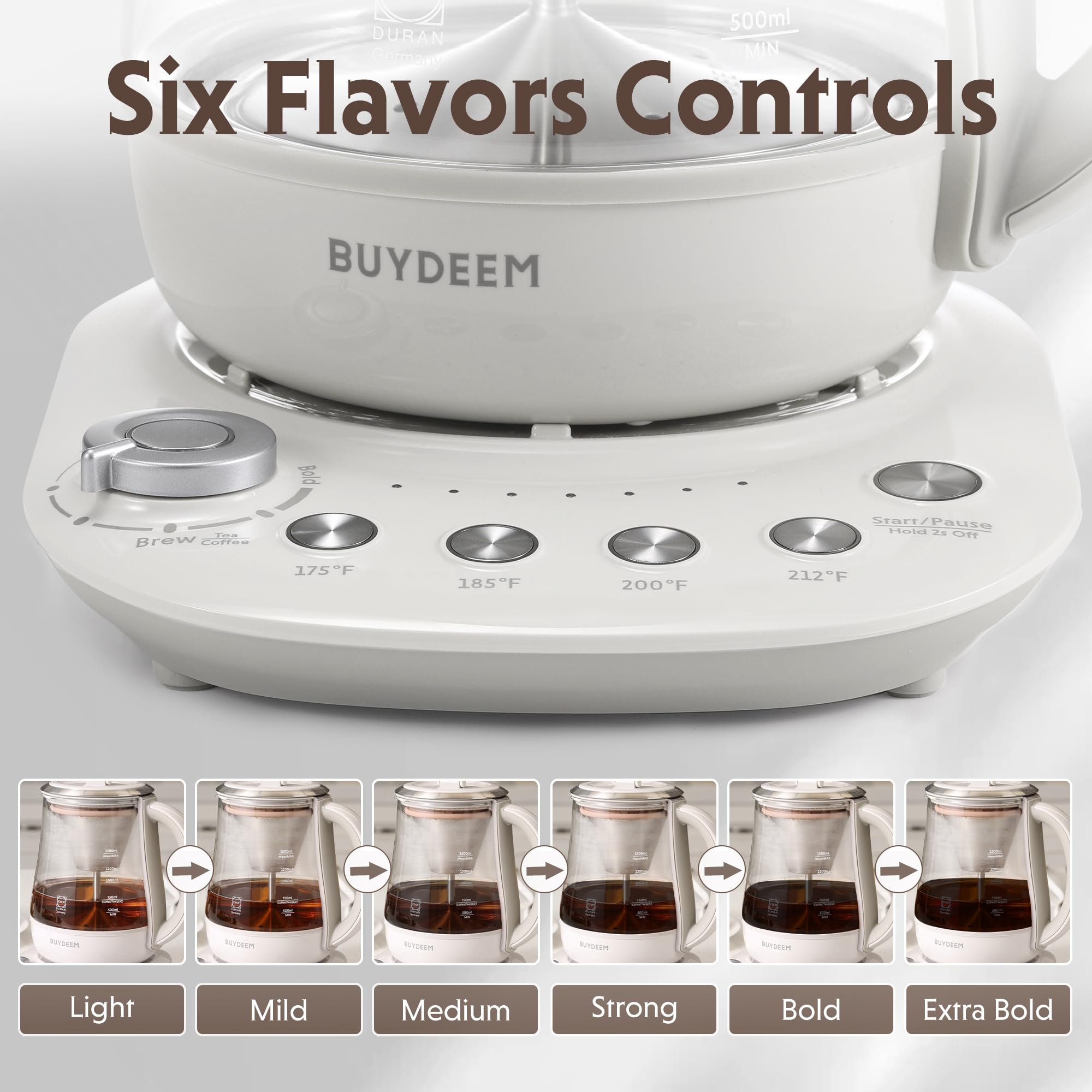 BUYDEEM K1563 Tea Maker, Electric Kettle for Coffee and Tea Brewer with 6 Flavor Controls, 4 Temperature Settings, 8 Hours Keep Warm, 1.5L