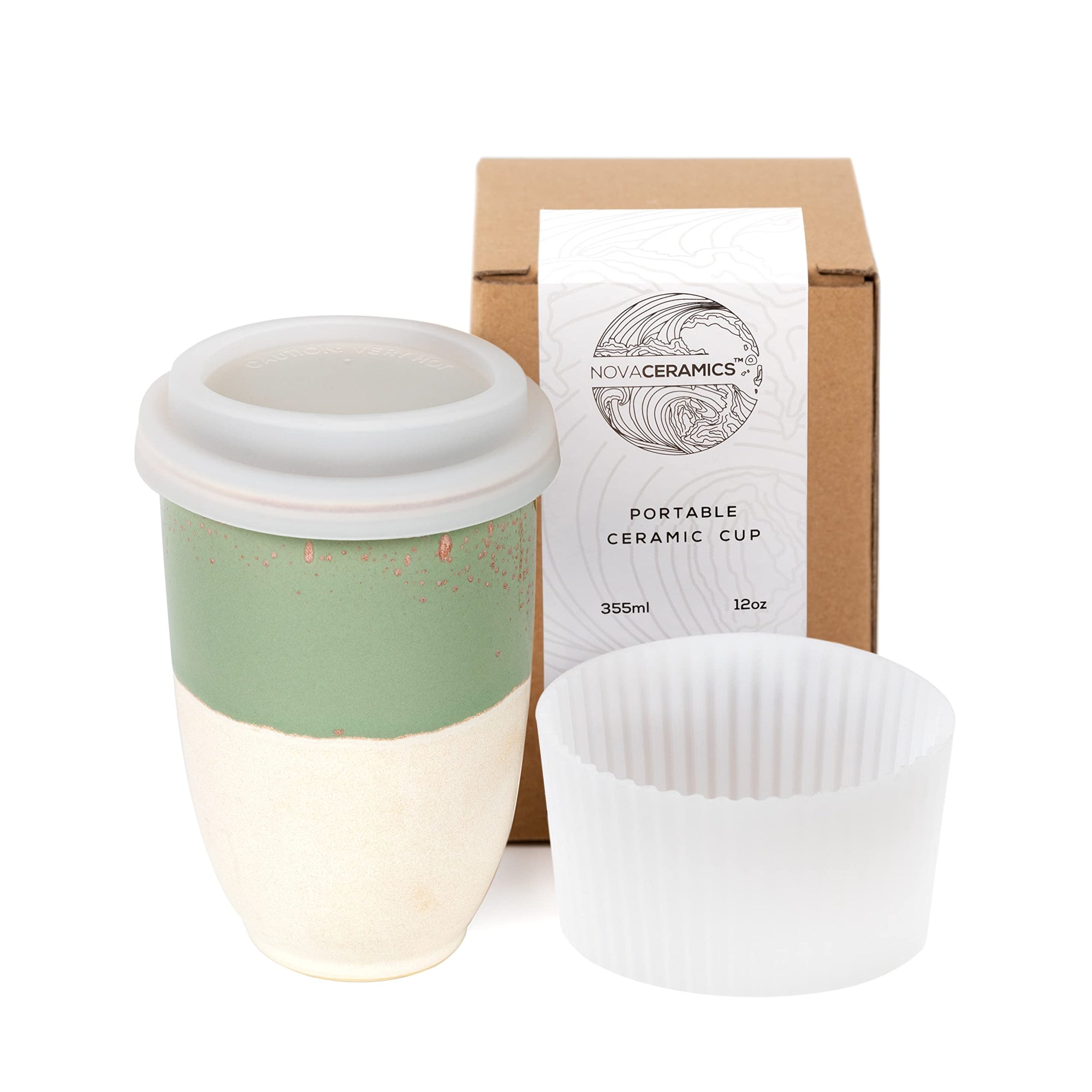 NOVA CERAMICS Travel Mug - Ceramic To Go Coffee Mug With Lid – Travel Mug Ceramic To Go Cup – Microwave & Dishwasher Safe Ceramic Coffee Mug With Lid - Gifts For Women Men Him Her – 12oz – Sage Green