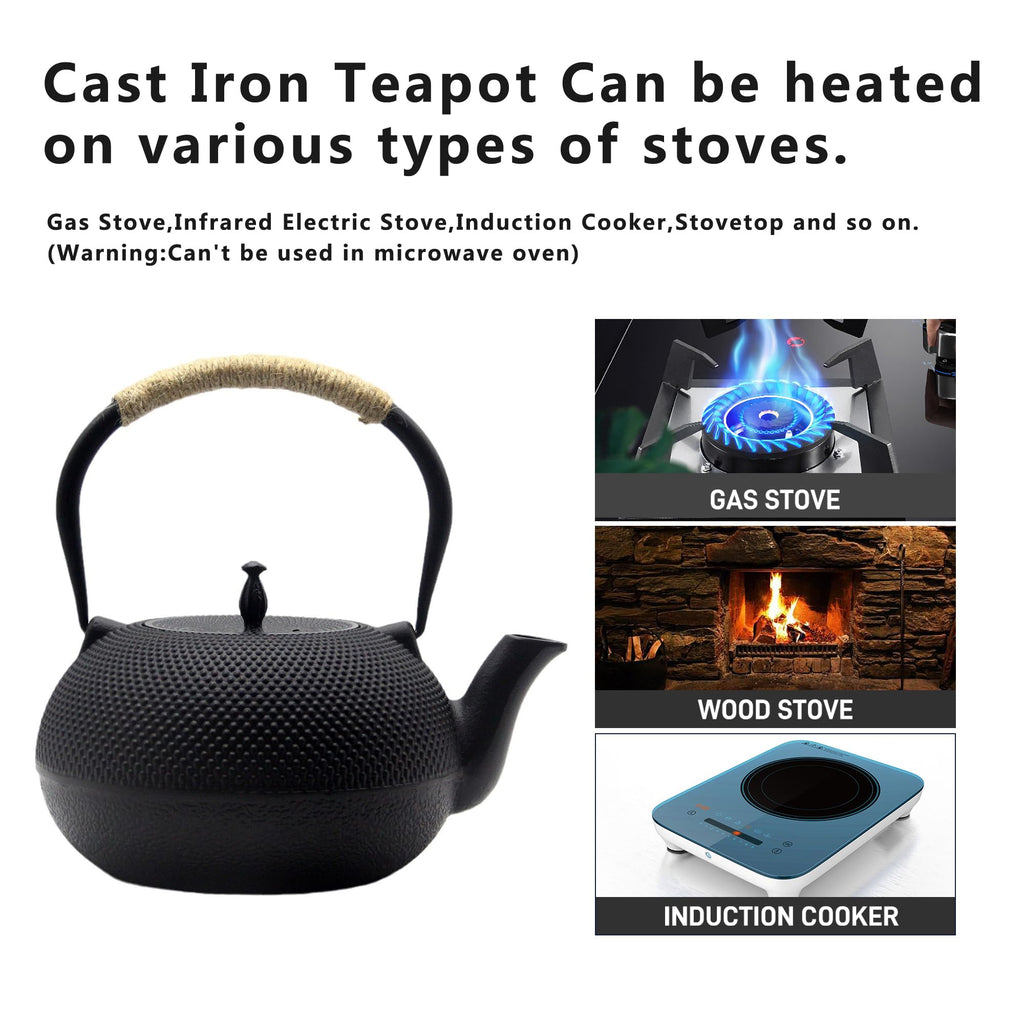 Big Cast Iron Teapot, Japanese Tetsubin Tea Kettle for Stovetop Safe, Cast Iron Tea Pot with Stainless Steel Infuser for Loose Tea and Enameled Interior(1800ml/60.9oz)
