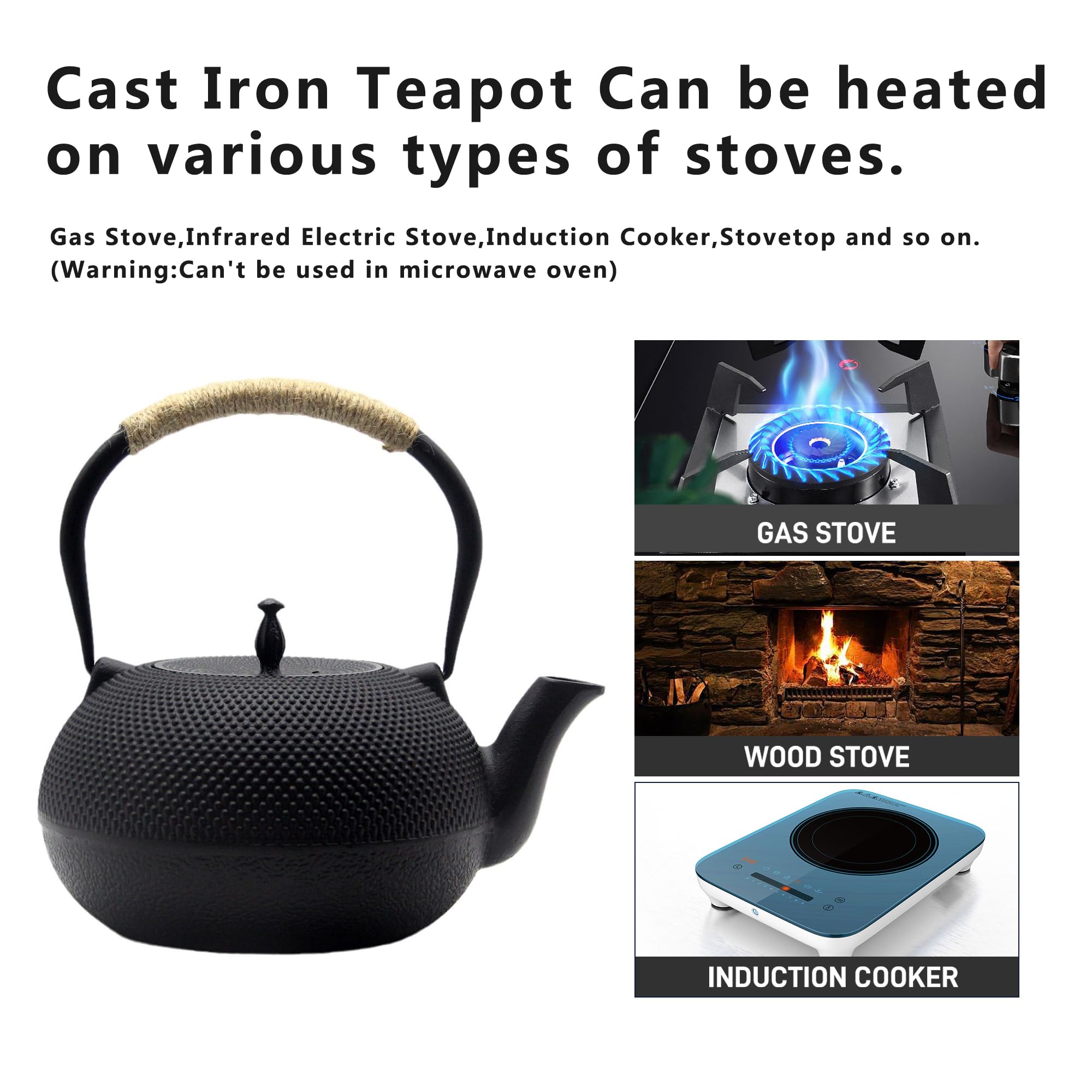 Big Cast Iron Teapot, Japanese Tetsubin Tea Kettle for Stovetop Safe, Cast Iron Tea Pot with Stainless Steel Infuser for Loose Tea and Enameled Interior(1800ml/60.9oz)