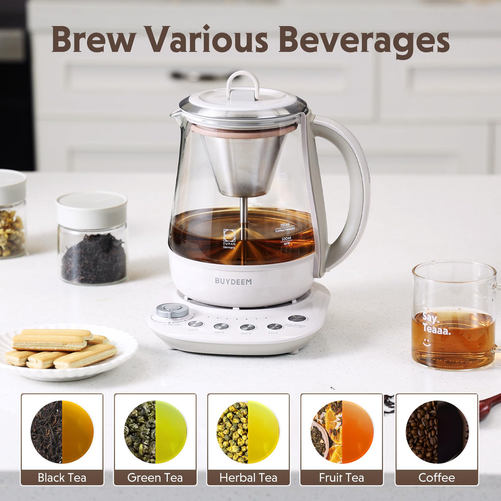BUYDEEM K1563 Tea Maker, Electric Kettle for Coffee and Tea Brewer with 6 Flavor Controls, 4 Temperature Settings, 8 Hours Keep Warm, 1.5L