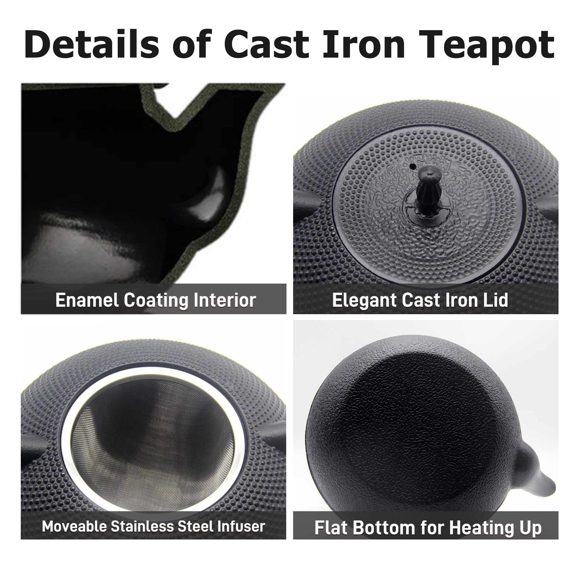 Big Cast Iron Teapot, Japanese Tetsubin Tea Kettle for Stovetop Safe, Cast Iron Tea Pot with Stainless Steel Infuser for Loose Tea and Enameled Interior(1800ml/60.9oz)