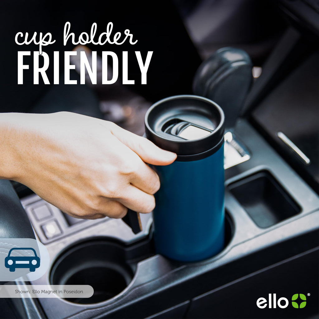 Ello Magnet 18oz Vacuum Insulated Stainless Steel Travel Mug with Side Handle and Leak-Proof Slider Lid and Built-in Coaster, Keeps Hot for 5 Hours, Perfect for Coffee or Tea, BPA-Free, Limestone