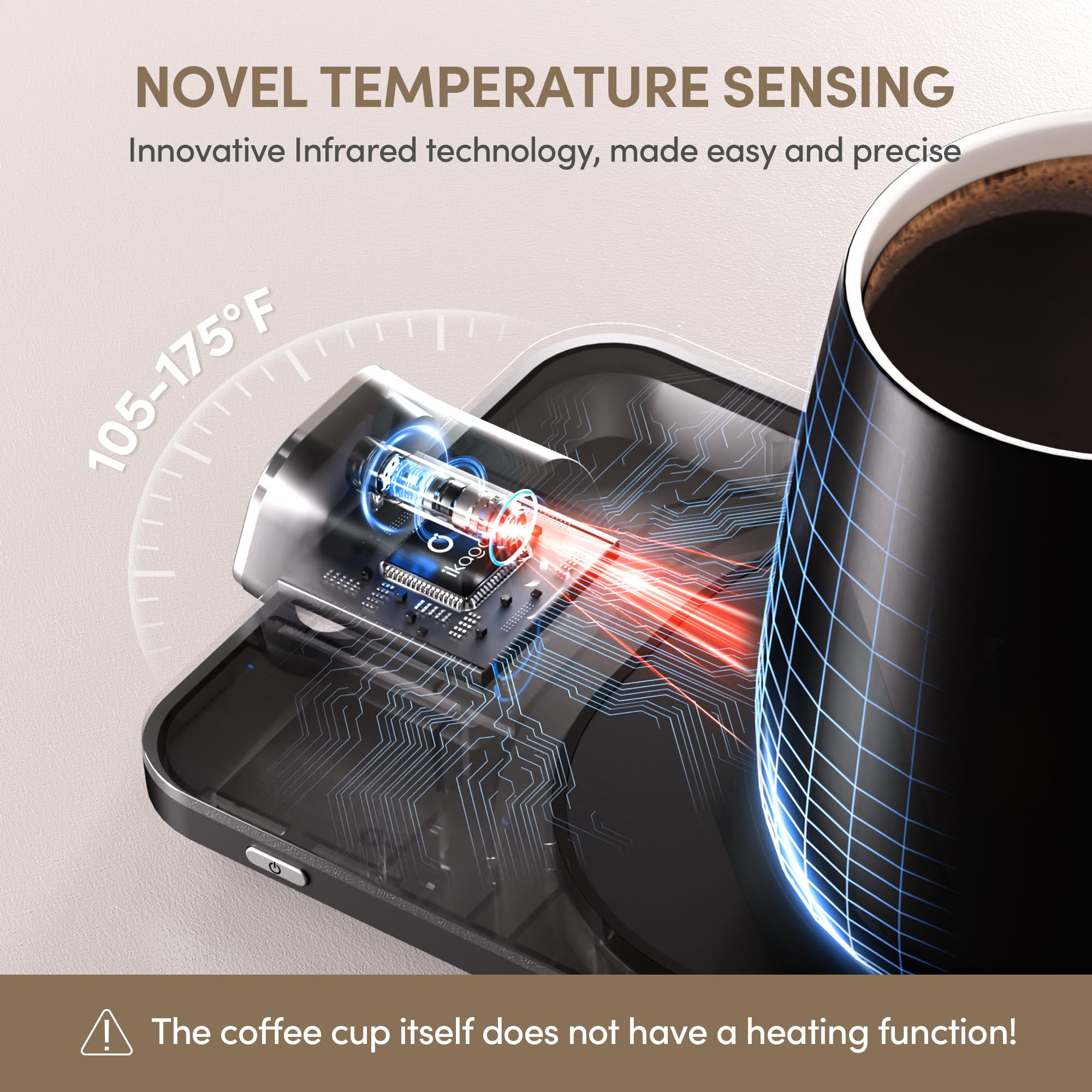 iKago Coffee Mug Warmer Set, Temperature Control Smart Heated Mug for Desk, Electric Coffee Warmer with Auto Shut Off & Real-Time Temp Display, Gifts for Men Women, 15oz, Black