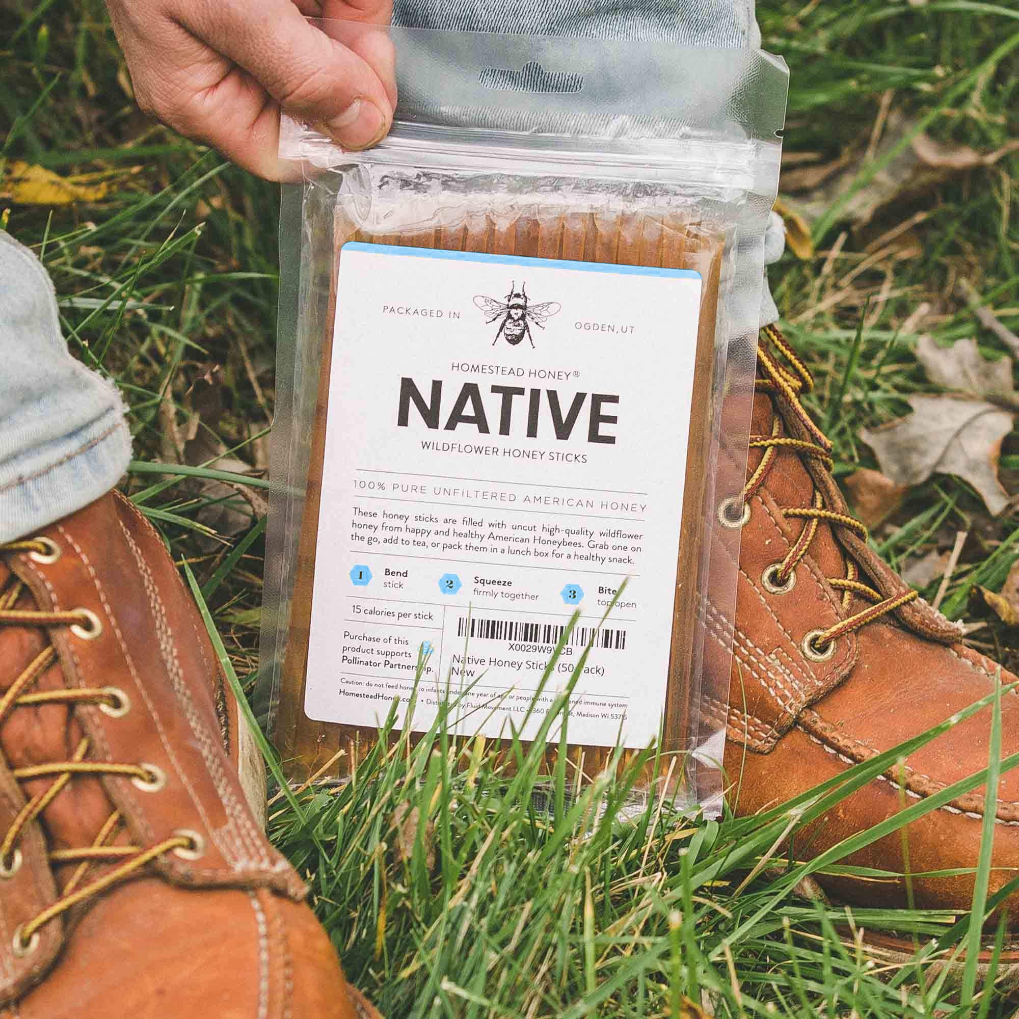 Homestead Honey Native Sticks 100 Count - Pure Wildflower - Individual Packets - Unfiltered Snack for Kids, Hiking, and Tea - Natural, No Additives - 8.25x6x1.25 inches