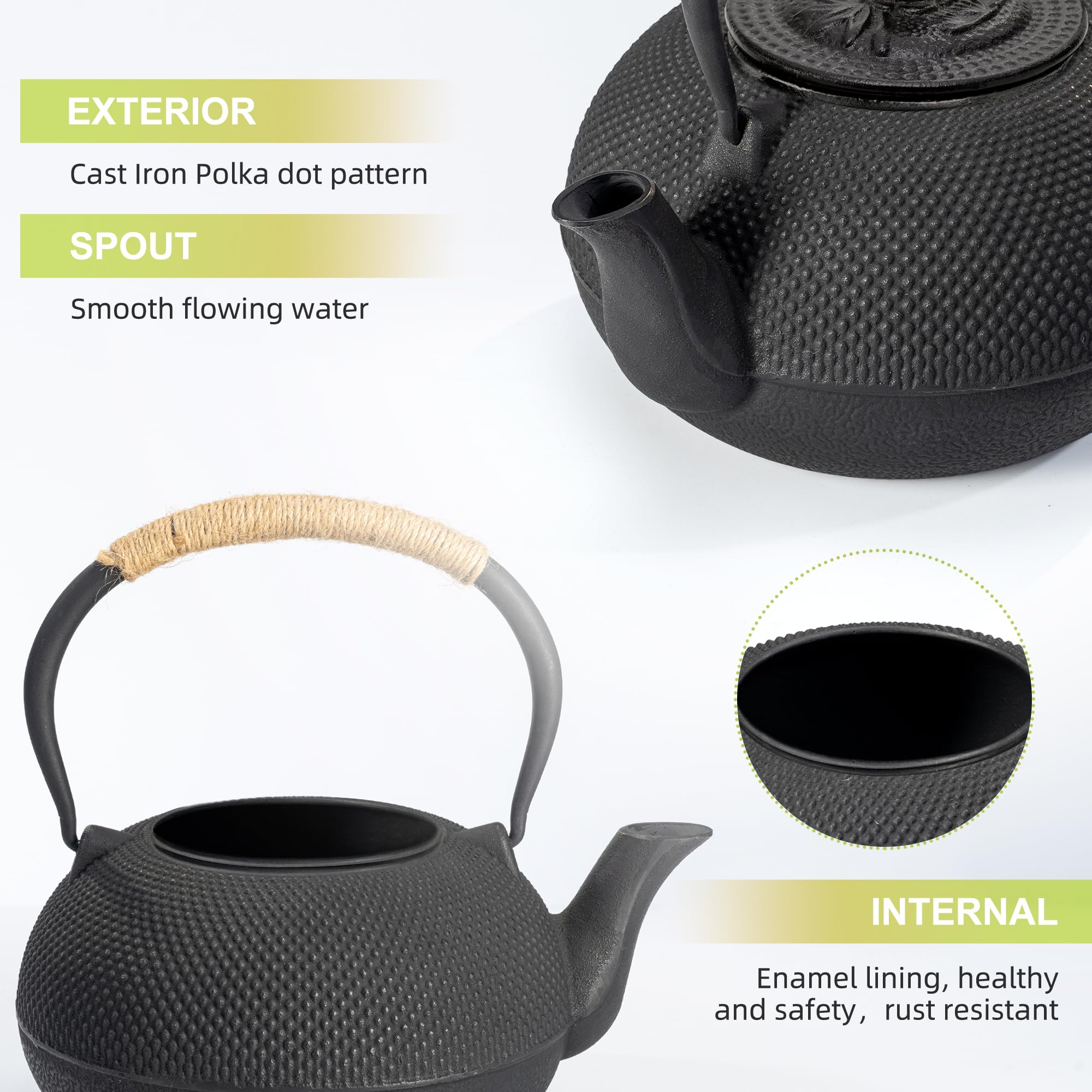 suyika Japanese Tetsubin Cast Iron Teapot Tea Kettle pot with Stainless Steel Infuser for Stovetop Safe Coated with Enameled Interior 30 oz/900 ml