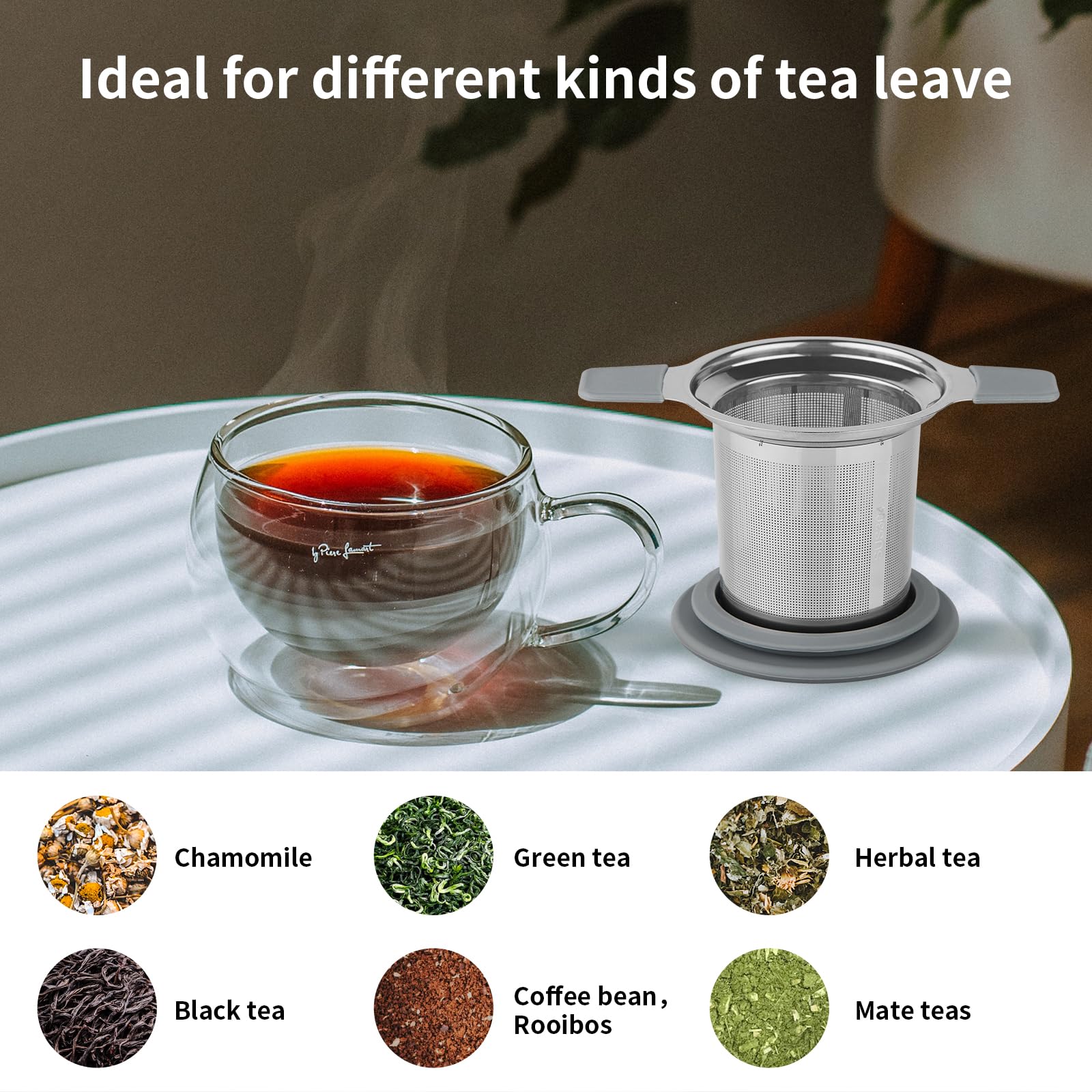 Ohtomber Tea Infuser Strainers, Stainless Steel Loose Leaf Tea Strainer Stepper with Heat Proof Double Handles, Extra Fine Mesh Ball Infusers, Diffuser Holder Filter for Mugs
