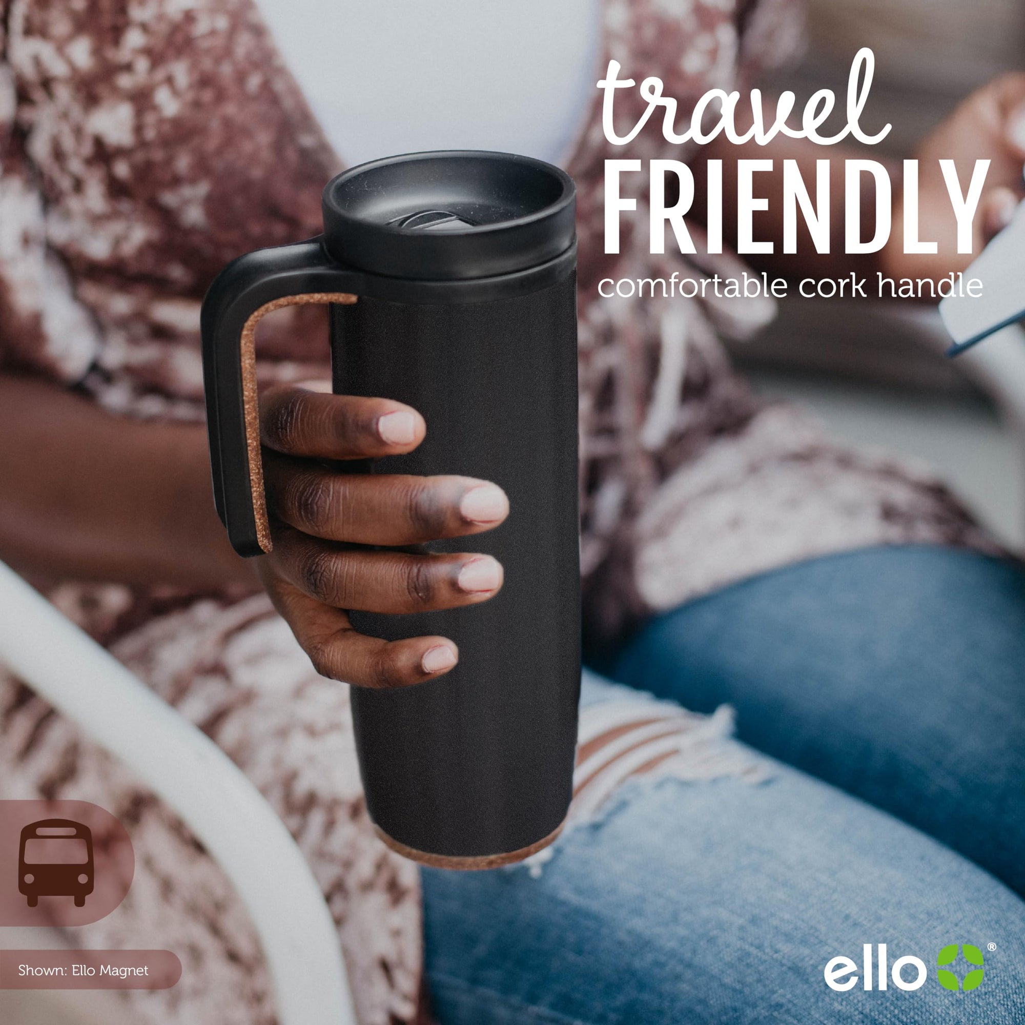 Ello Magnet 18oz Vacuum Insulated Stainless Steel Travel Mug with Side Handle and Leak-Proof Slider Lid and Built-in Coaster, Keeps Hot for 5 Hours, Perfect for Coffee or Tea, BPA-Free, Limestone