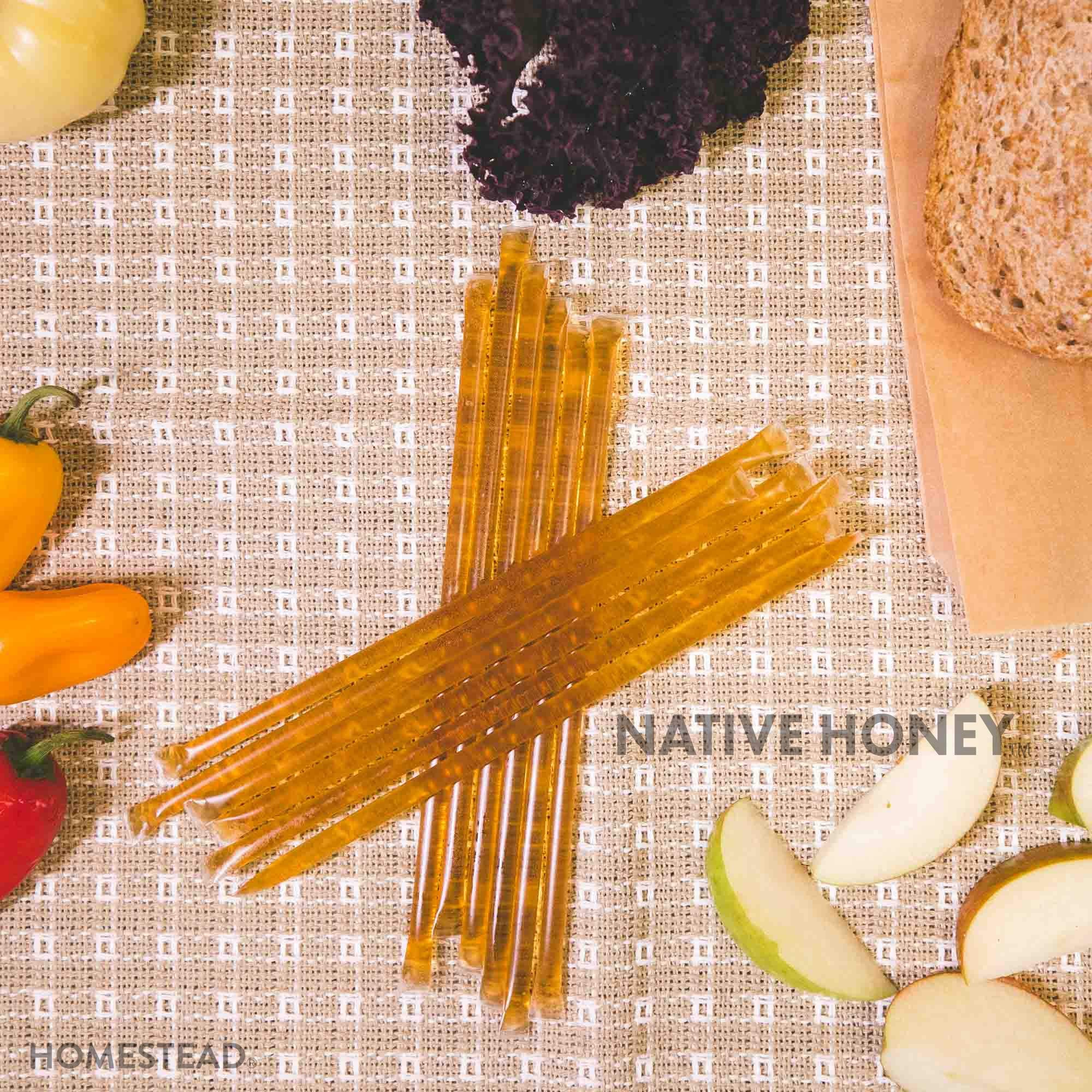 Homestead Honey Native Sticks 100 Count - Pure Wildflower - Individual Packets - Unfiltered Snack for Kids, Hiking, and Tea - Natural, No Additives - 8.25x6x1.25 inches