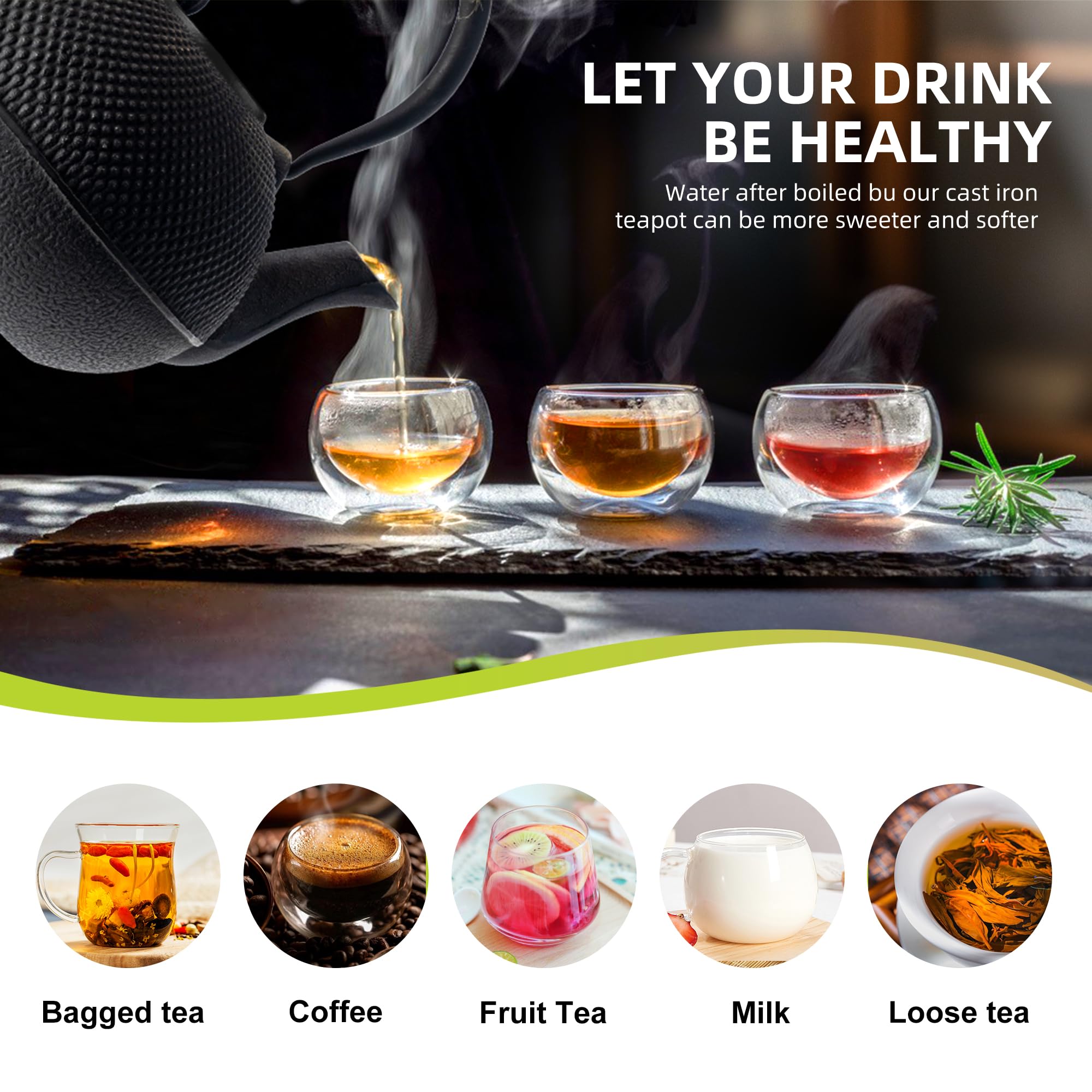suyika Japanese Tetsubin Cast Iron Teapot Tea Kettle pot with Stainless Steel Infuser for Stovetop Safe Coated with Enameled Interior 30 oz/900 ml