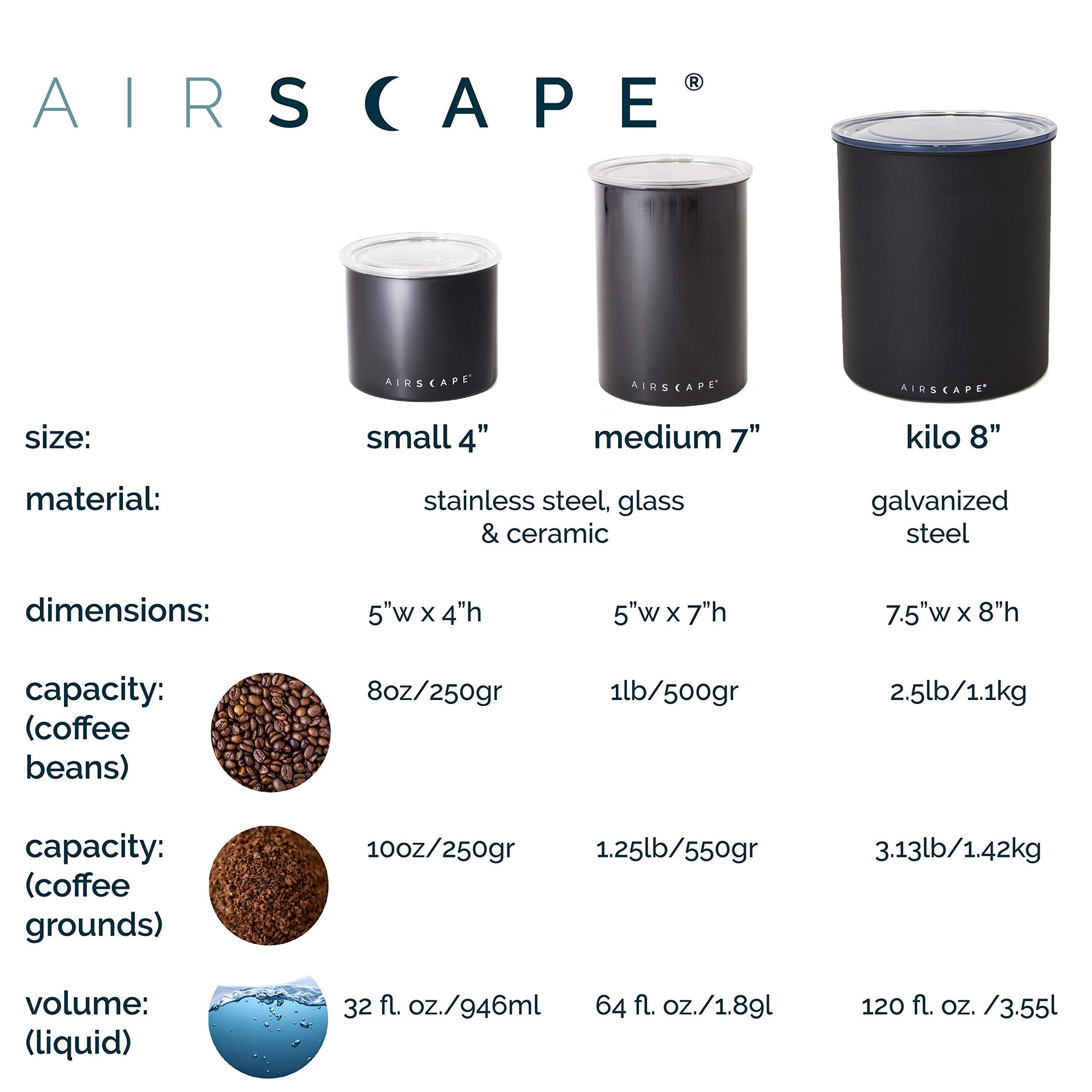 Planetary Design Airscape Stainless Steel Coffee Canister | Food Storage Container | US Patented Airtight Lid | Push Out Excess Air Preserve Food Freshness (Small, Brushed Copper)