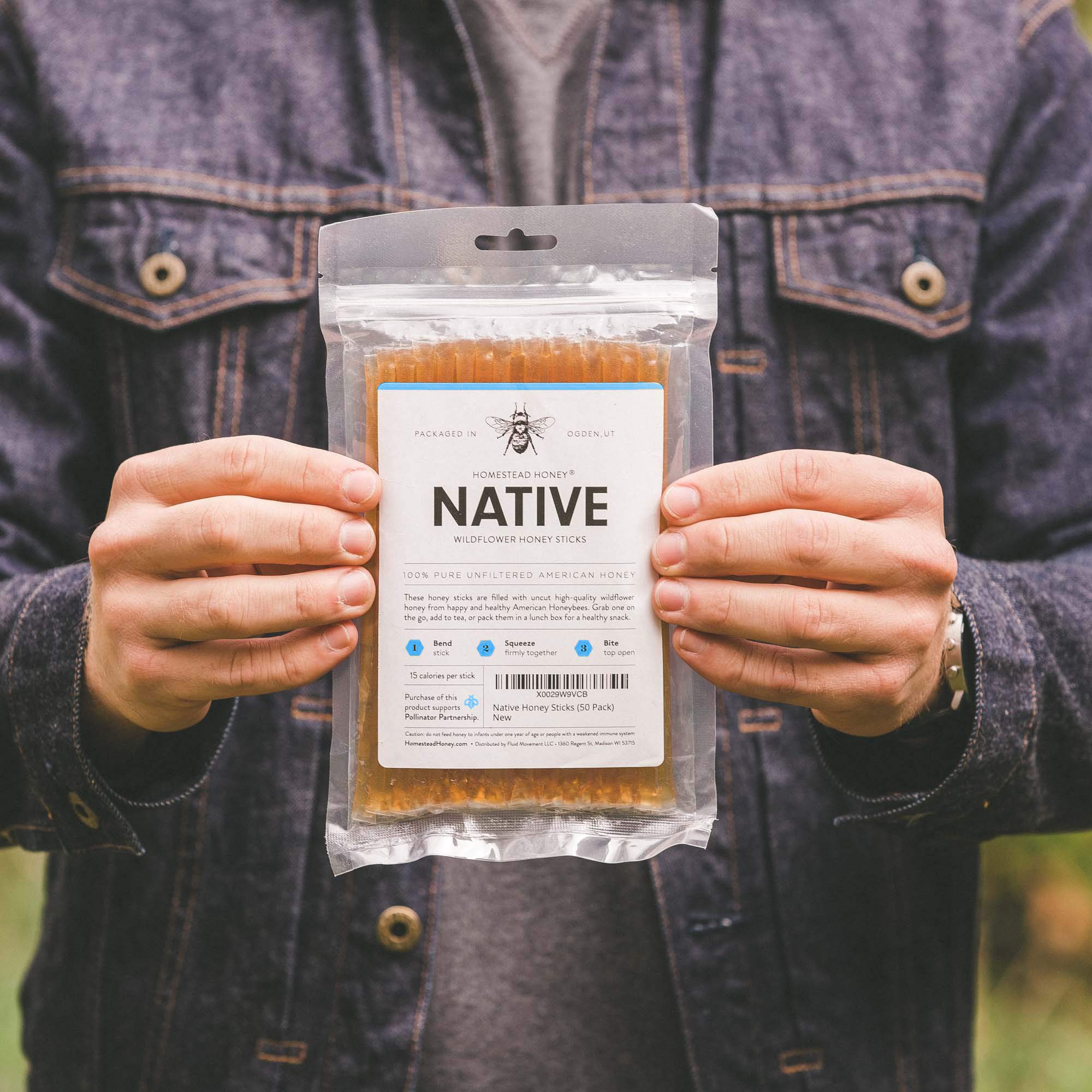Homestead Honey Native Sticks 100 Count - Pure Wildflower - Individual Packets - Unfiltered Snack for Kids, Hiking, and Tea - Natural, No Additives - 8.25x6x1.25 inches