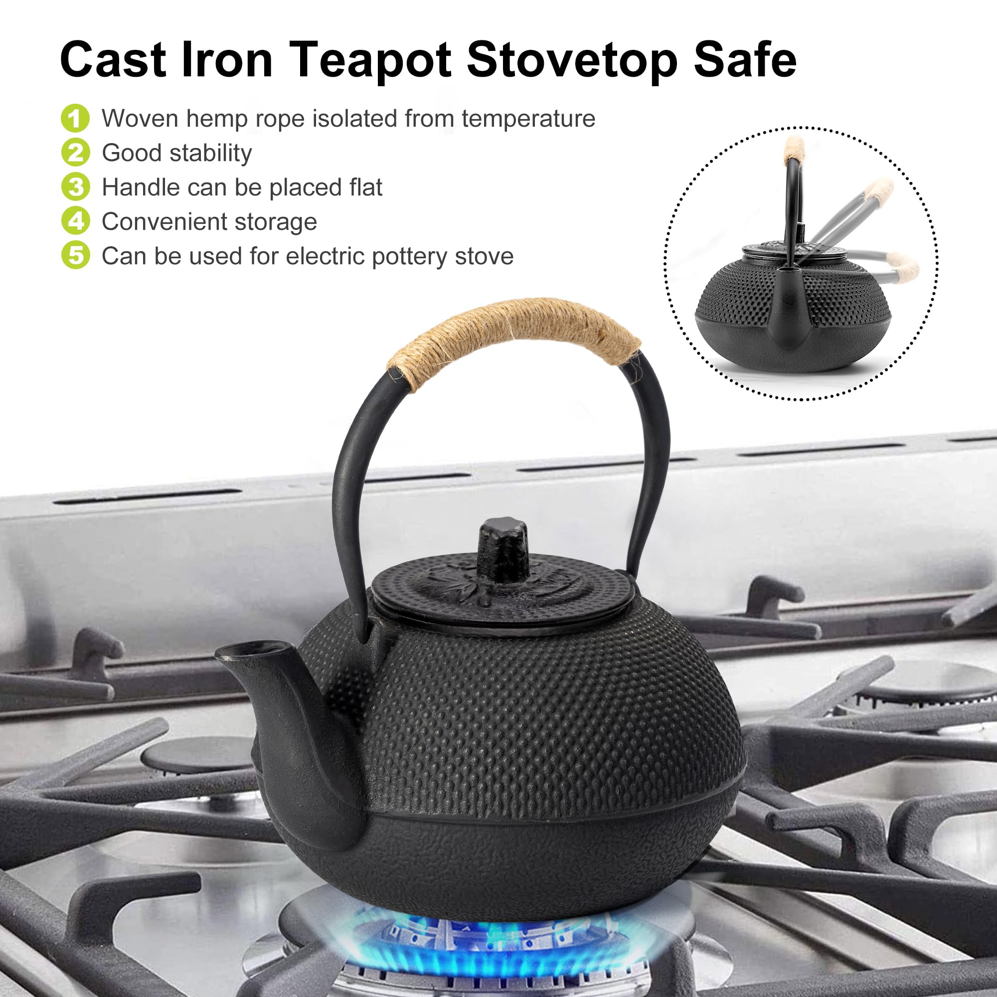 suyika Japanese Tetsubin Cast Iron Teapot Tea Kettle pot with Stainless Steel Infuser for Stovetop Safe Coated with Enameled Interior 30 oz/900 ml