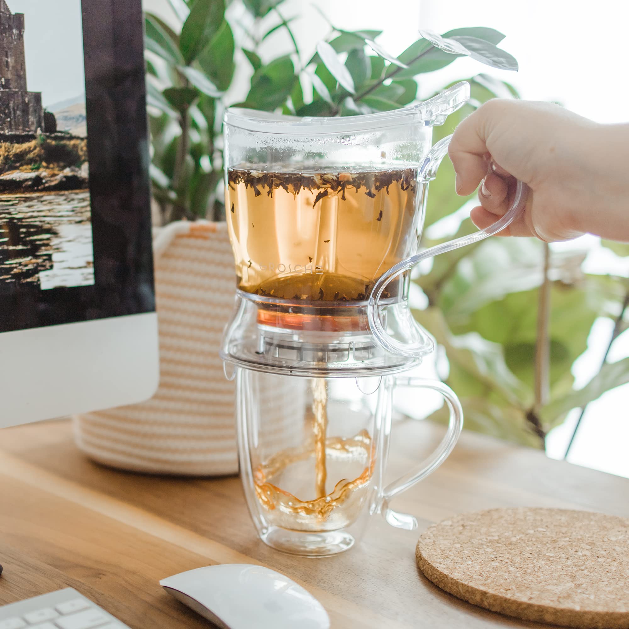 GROSCHE Aberdeen Tea Infuser Teapot & Smart Tea Maker - BPA-Free, Drip-Free Design | Coaster | Easy Brew | Easy Clean Steeper (17.7 oz - 525 ml)