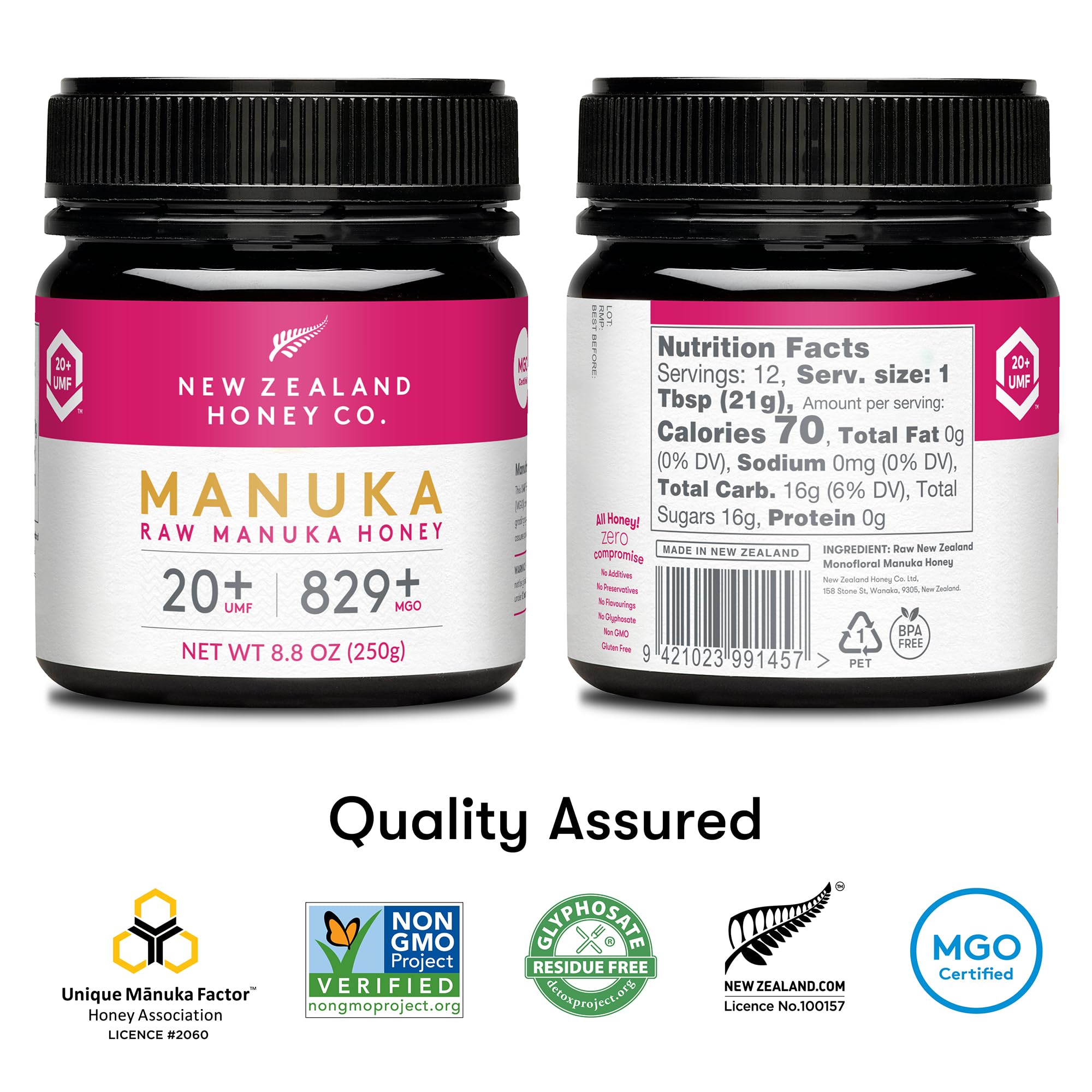 New Zealand Honey Co. Raw Manuka Honey UMF 20+ / MGO 829+ | UMF Certified Raw Honey | 8.8oz