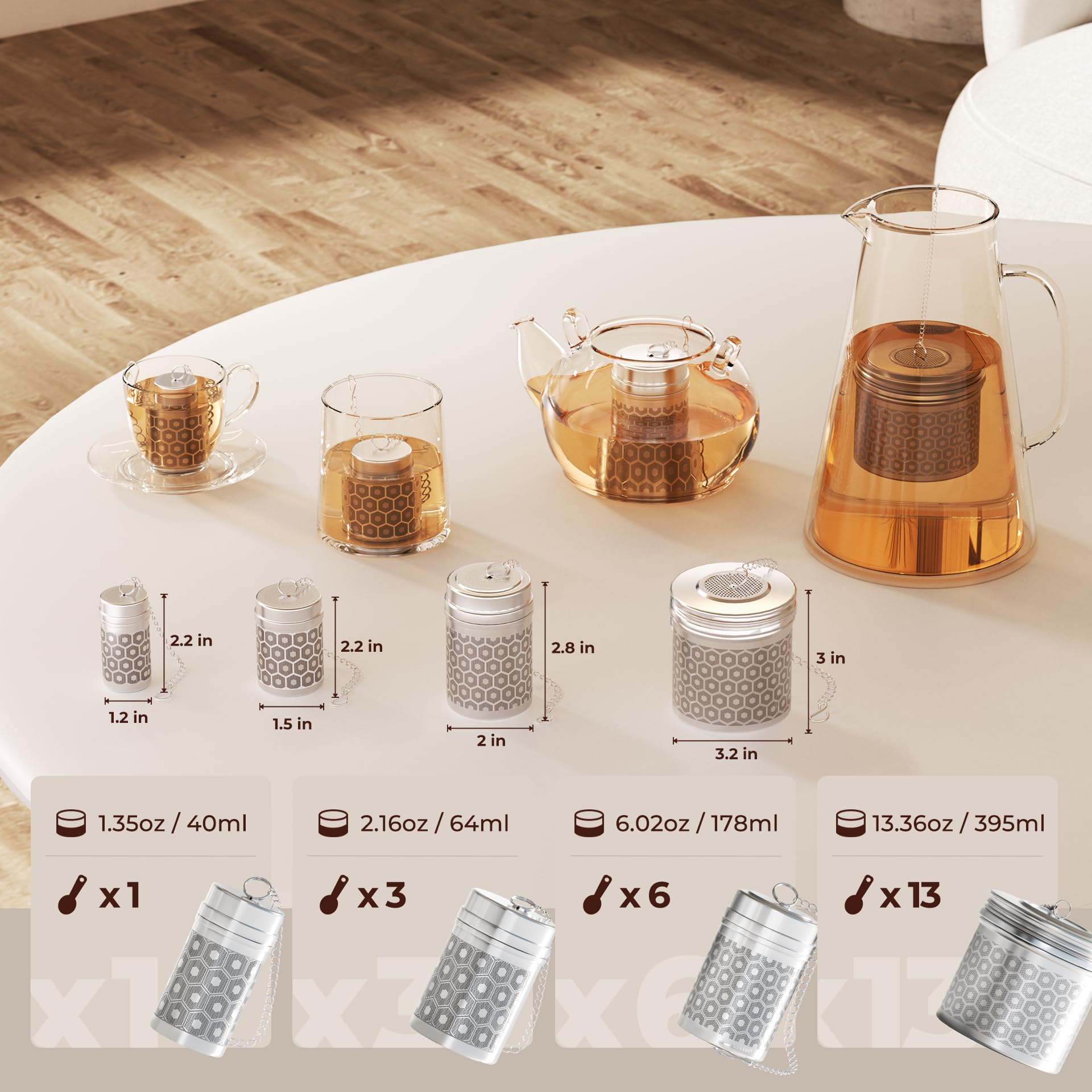 2 Pack Reinmoson Tea Strainers for Loose Tea, Extra Fine Mesh Tea Infuser, 304 Stainless Steel & Updated Slim Threaded Lid, Loose Leaf Tea Steeper for Black Tea, Rooibos, etc