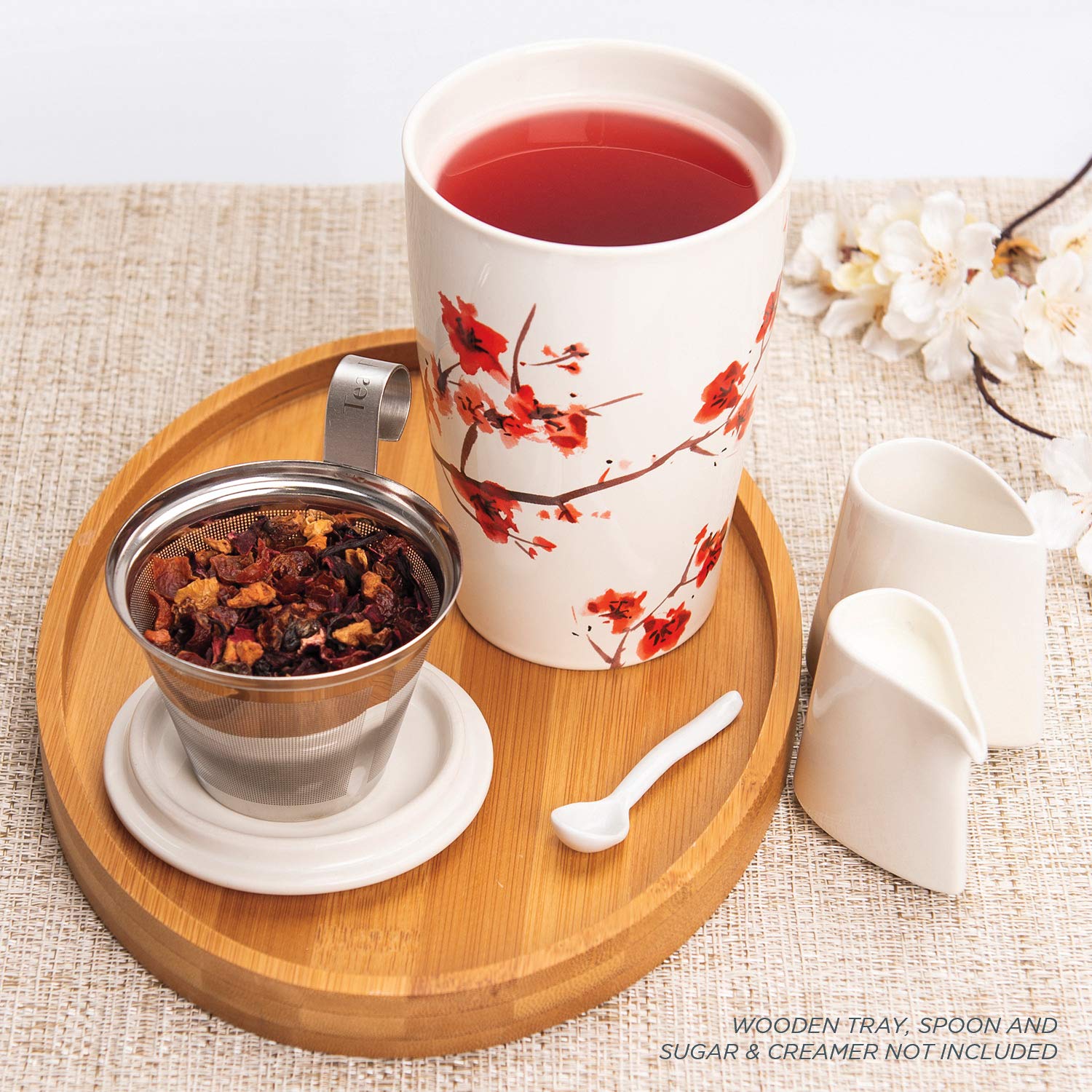 Tea Forté KATI Single Cup Loose Leaf Tea Brewing System, Insulated Ceramic Cup with Improved Tea Infuser and Lid, Cherry Blossoms