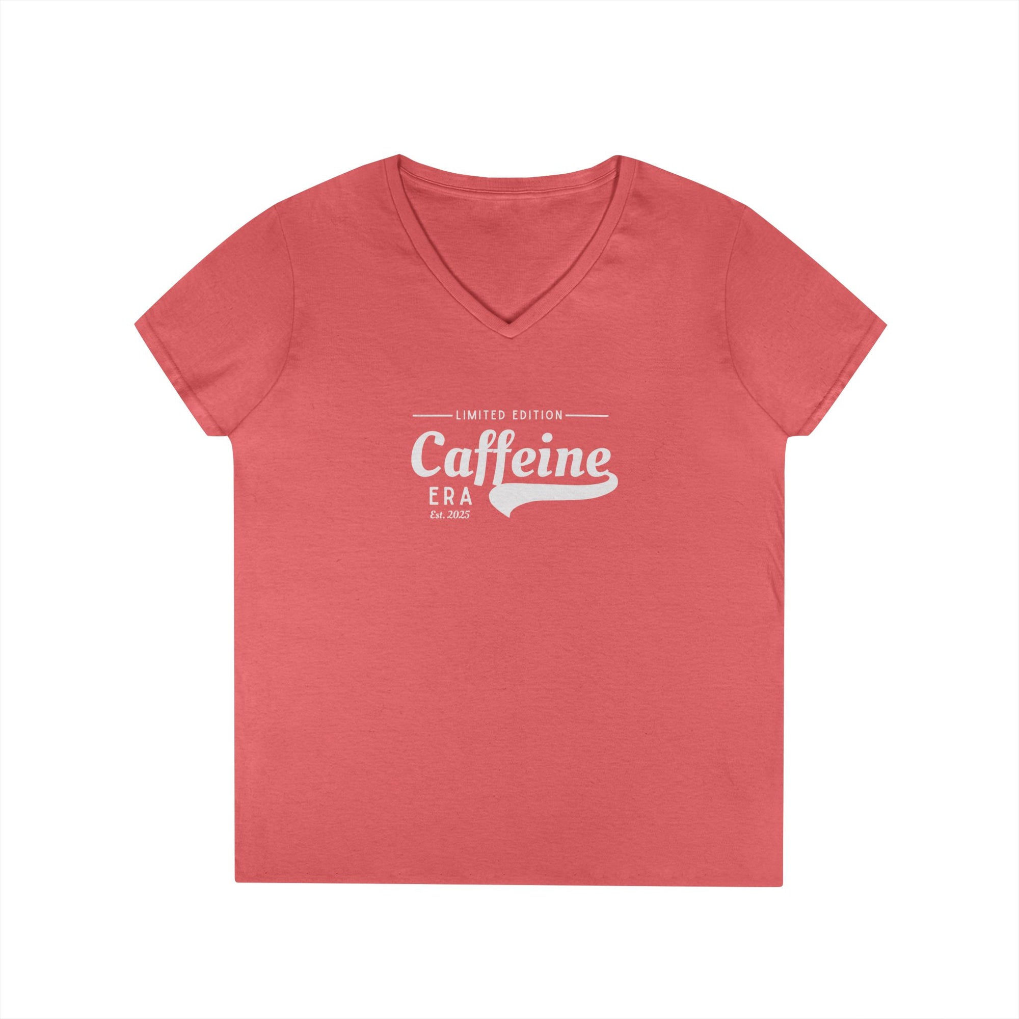 Caffeine Lovers Flattering V-Neck Tee, Casual Women's Top, Trending Gift for Coffee Enthusiasts (Click for more colors.)