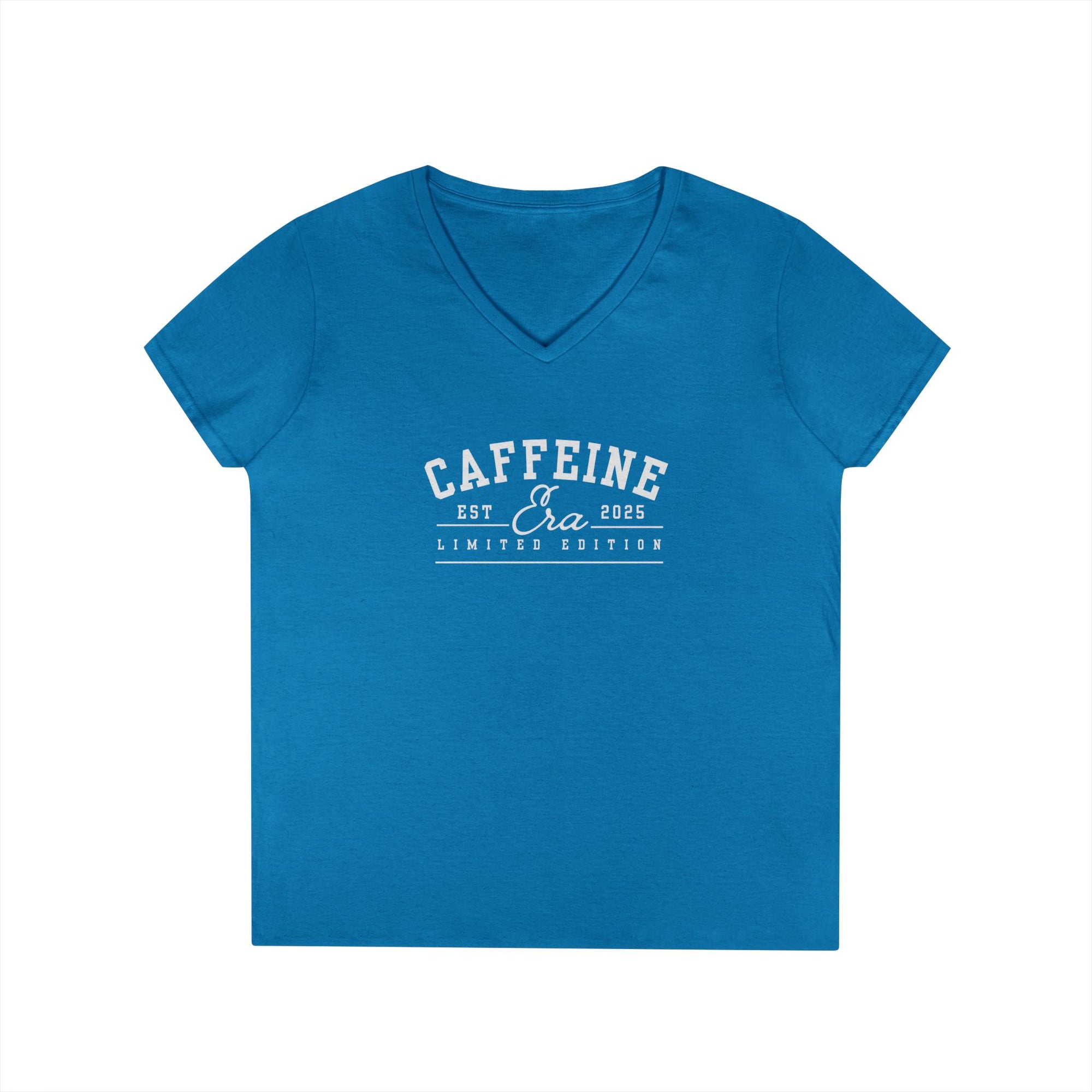 Caffeine Lovers Flattering V-Neck Tee, Casual Women's Top, Trending Gift for Coffee Enthusiasts (Click for more colors.)