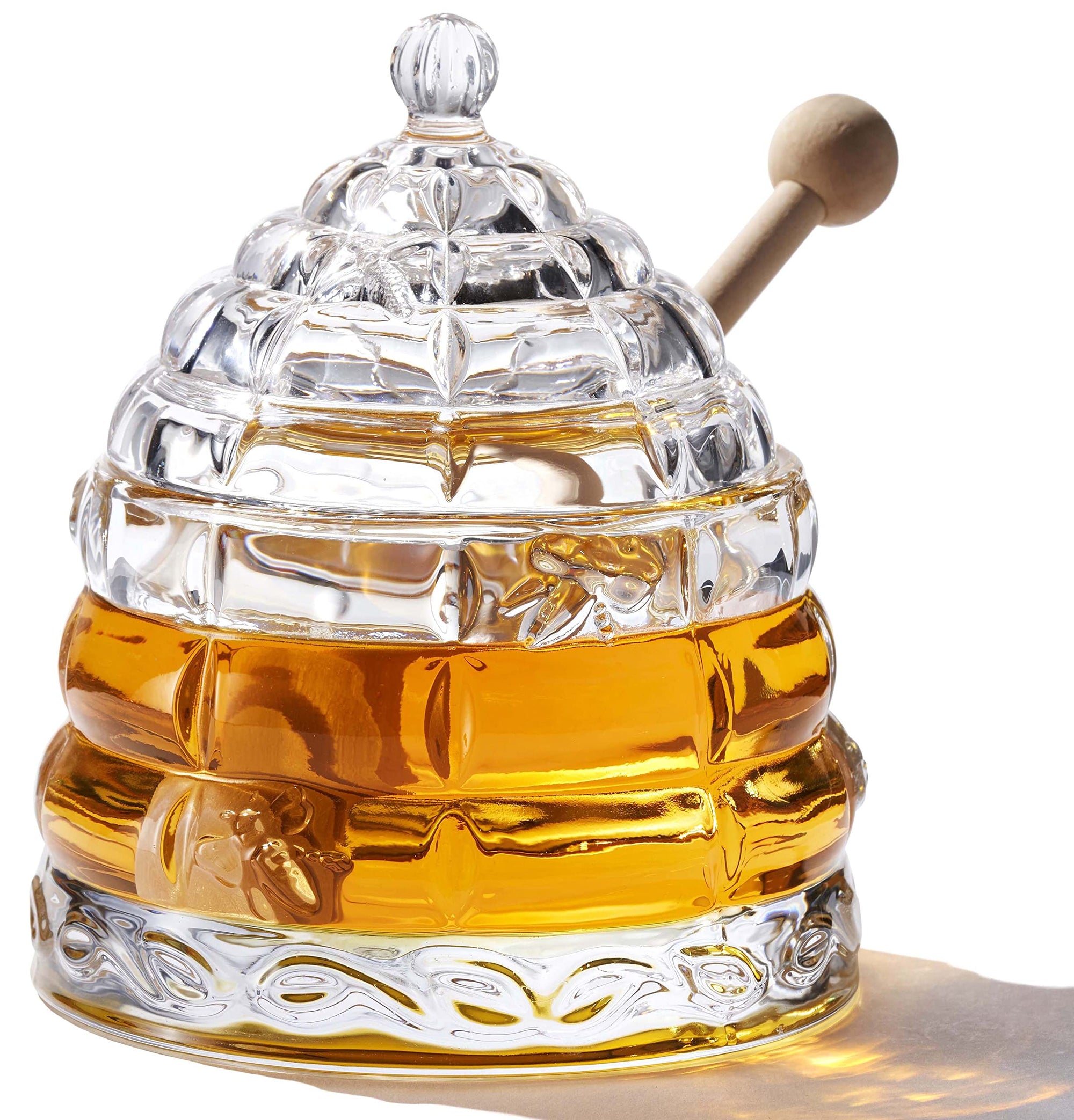 PAULSWAY Honey Dispenser Jar with 2 Dippers – 9 OZ Elegant Glass Storage with Superior Drizzle Control & Durable Lid